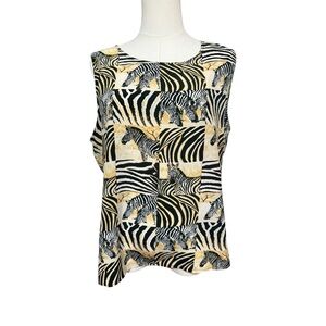 Vintage Zebra Print Sleeveless Blouse | Animal Print Tank | Size XL